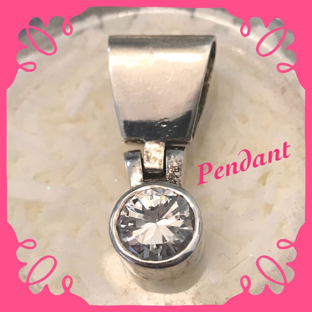 SILVERTONE & ROUND CZ PENDANT